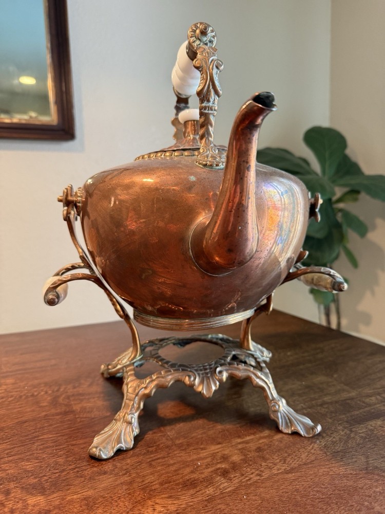 Victorian Large Copper Spirits Kettle & Base Tilting English 1890s
