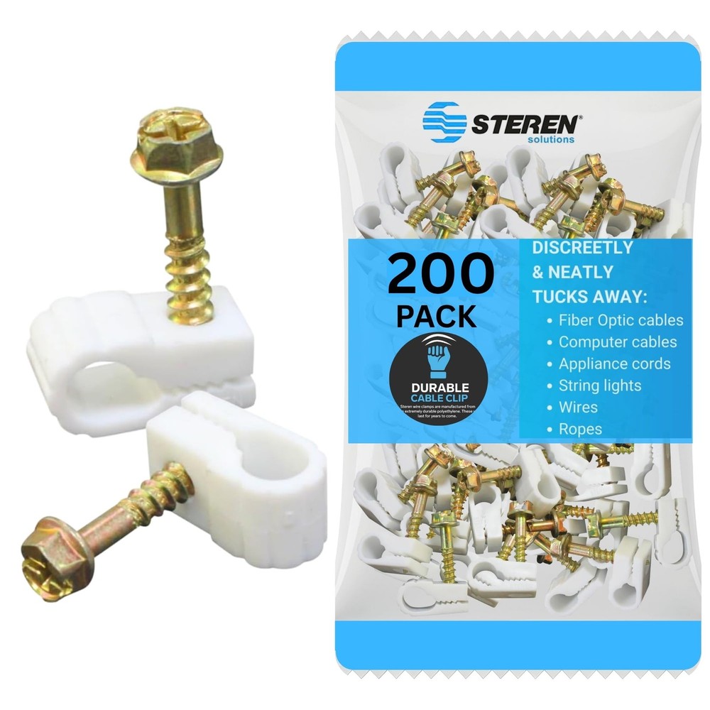 STEREN Coaxial Cable Clips White 200-Pack Single-Screw Cable Holders