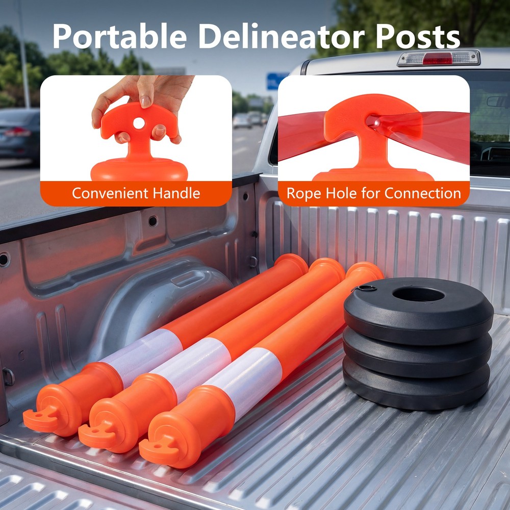 3 Pack Traffic Delineator Posts with Fillable Base,45 Inch Delineator Post Cones