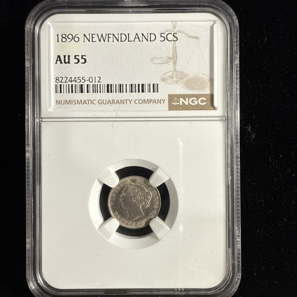 1896 Newfoundland Five Cent 5C Silver Coin - NGC AU55  A11