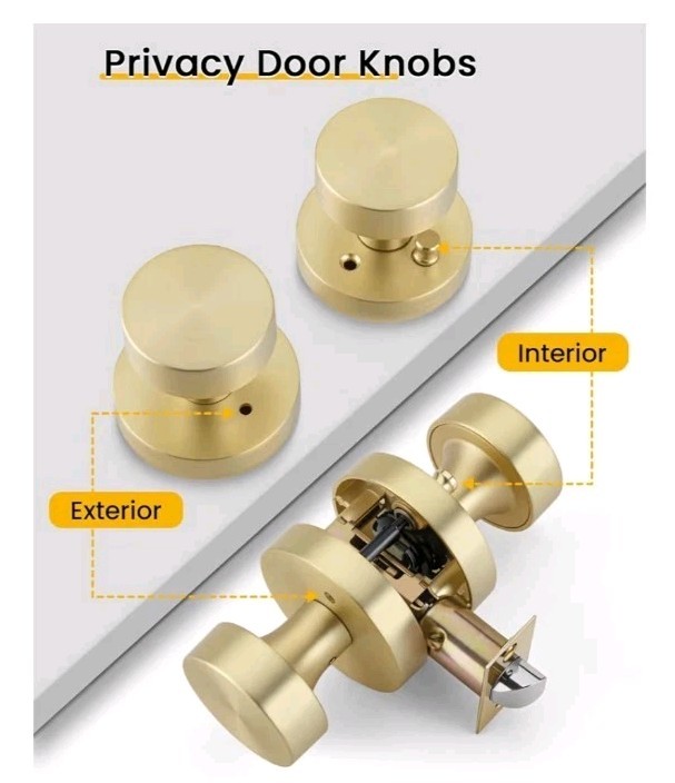 🔑 ⭐ Goldenwarm Brushed Gold Privacy Door Knobs Interior Round Satin (6 Pack)