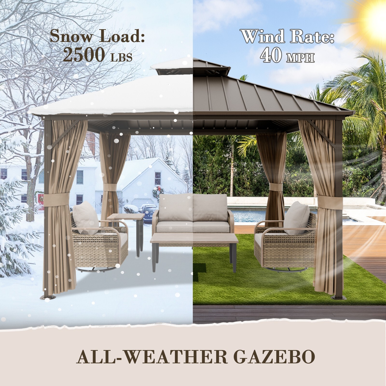 EAGLE PEAK 12x12 Galvanized Steel Double Roof Hardtop Gazebo