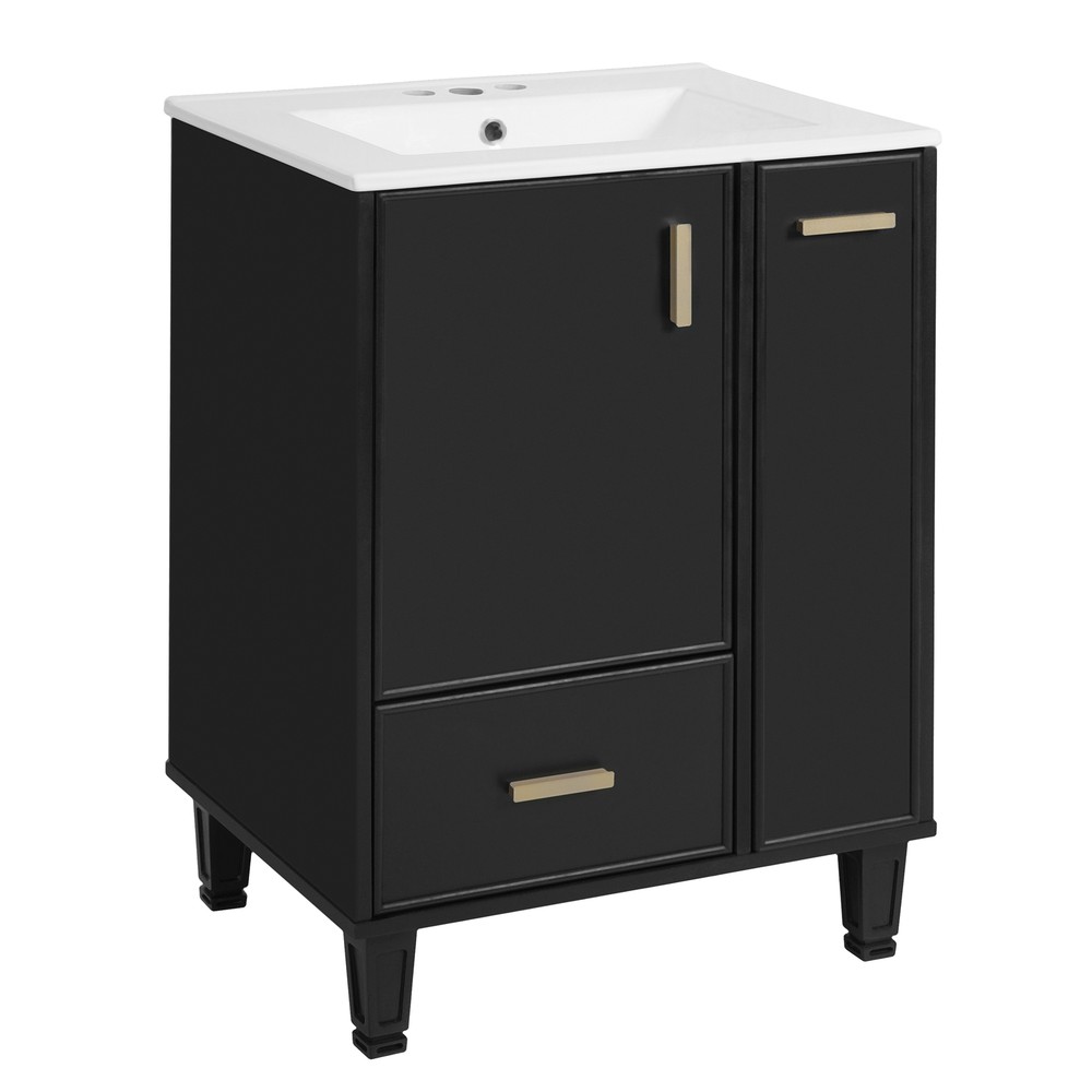 Bathroom Vanity with Ceramic Sink Solid Wood Frame Storage Cabinet Deep Drawer