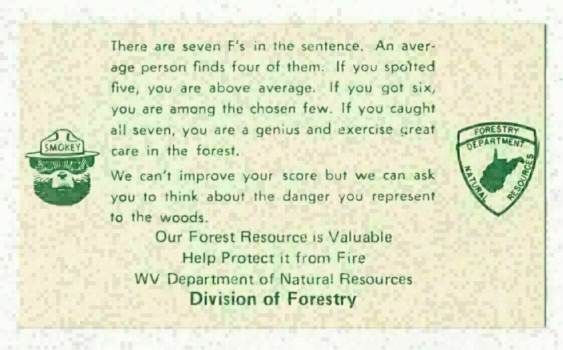 Smokey Bear, West Virginia of Department Natural Resources, Division of Forestry