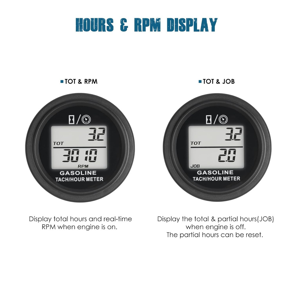 Digital Engine Hour Meter Tachometer,Real-Time RPM Record,Backlight Display,Snap