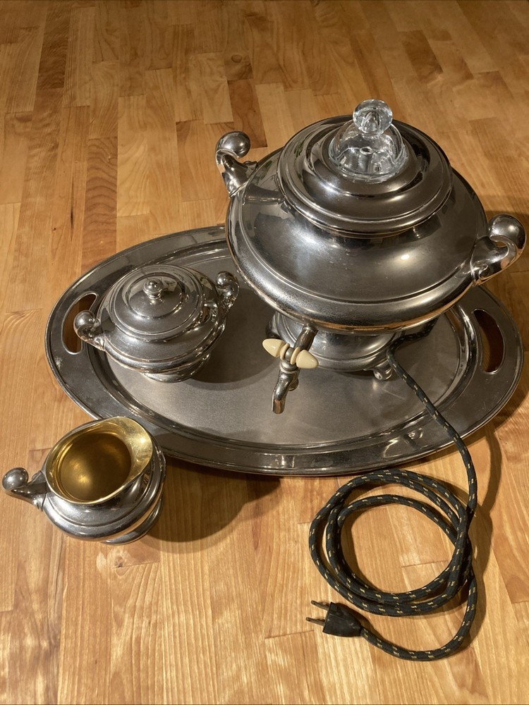 1924 Universal E9239 Coffee Percolator Set - 5pc Aladdin Urn - Mint Glass/Tray