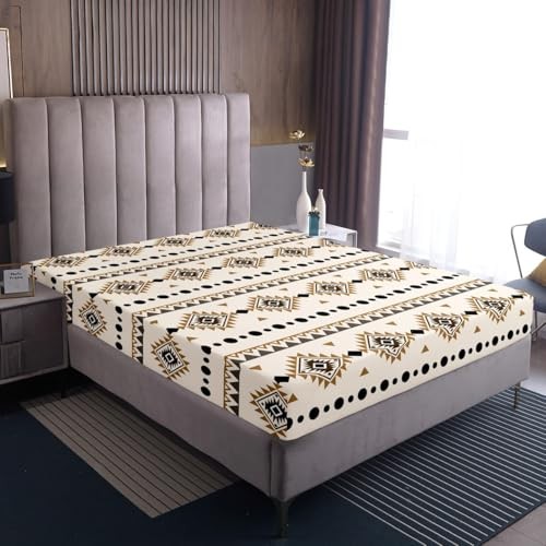 Bohemian Aztec Bed Sheets Set Size, Western Decor Flat Fitted King Multi 30