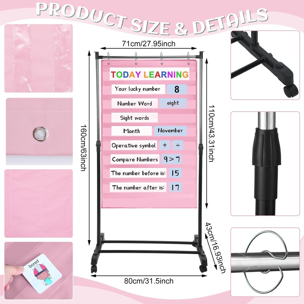 Dinifee 8 Pcs Adjustable Pocket Chart Stand Set Include 1 Standard Pink