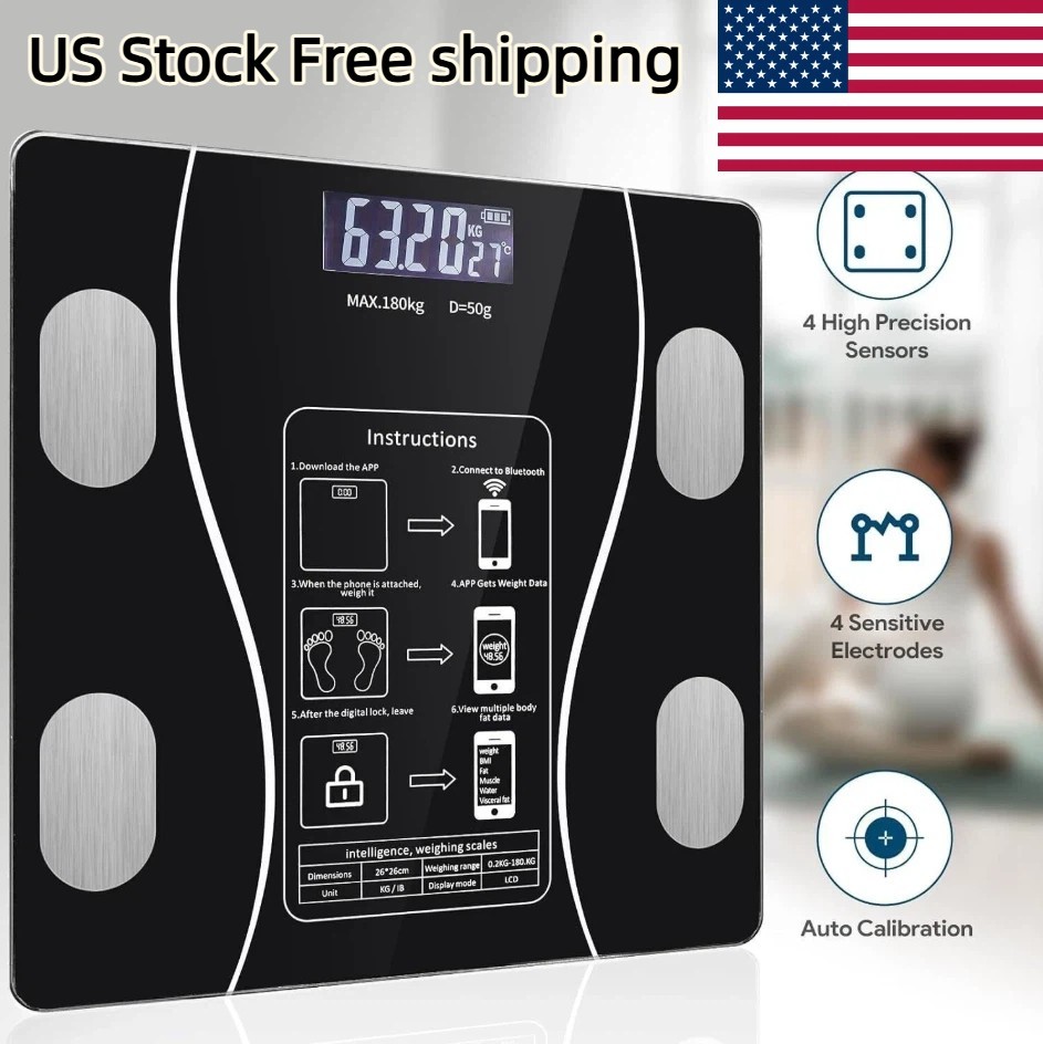 Digital Body Fat Scale Bluetooth High Precision Backlit Display Weight Scale US