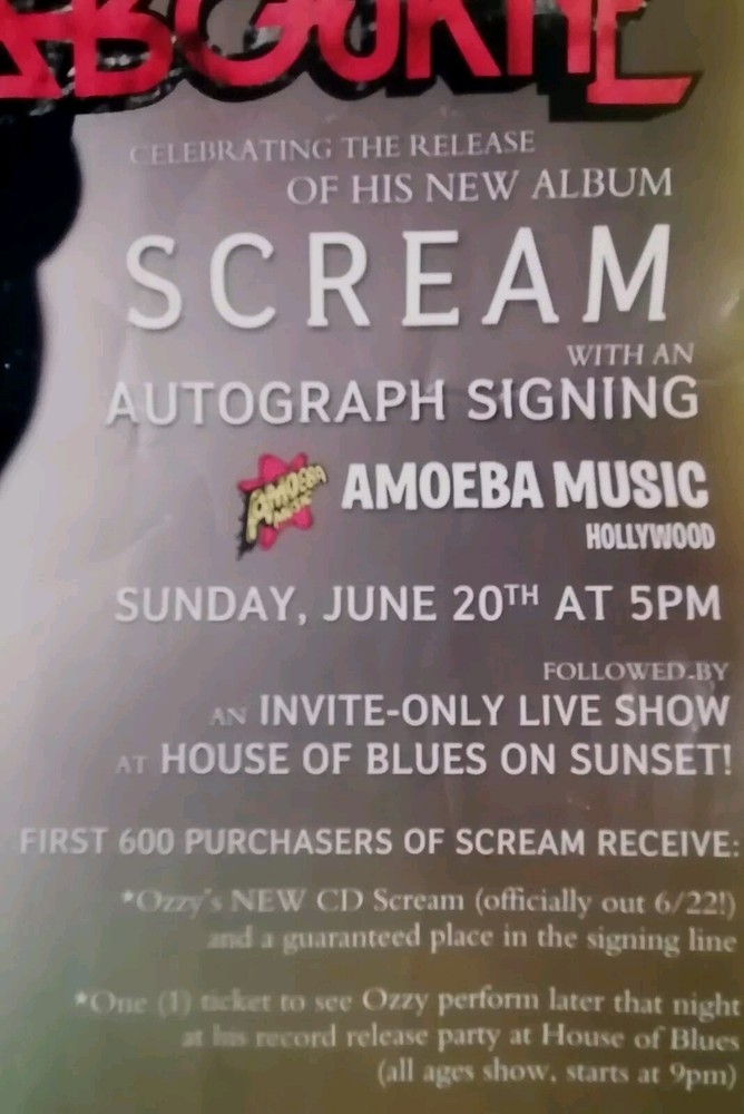 OZZY OSBOURNE IN STORE "SCREAM" CD (COVER ONLY) w/ POSTER back to the beginning