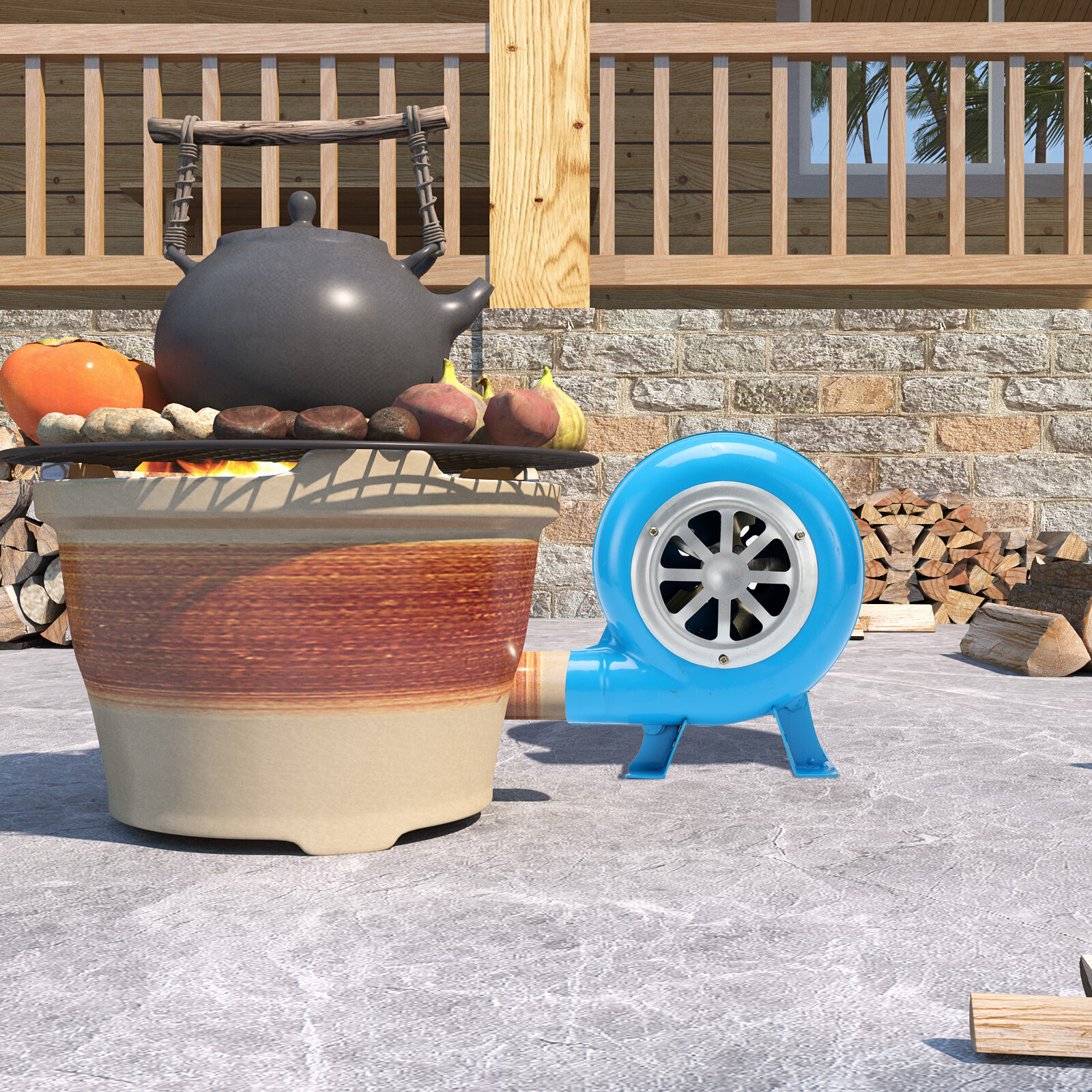 80W Combustion Blower Home Stove Fire Electric Fan Adjustable Speed 110V for BBQ