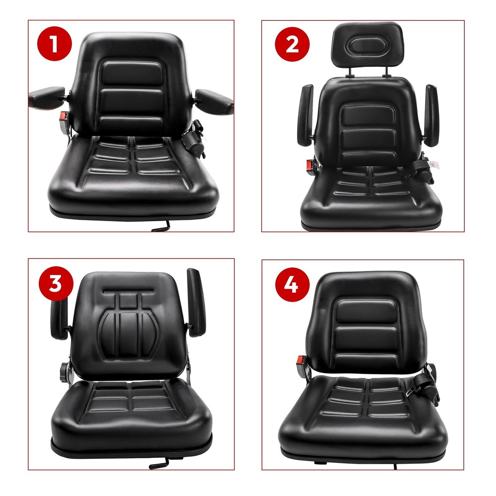 Tractor Forklift Seat Excavator Universal Adjustable Backrest Armrest Safty Belt