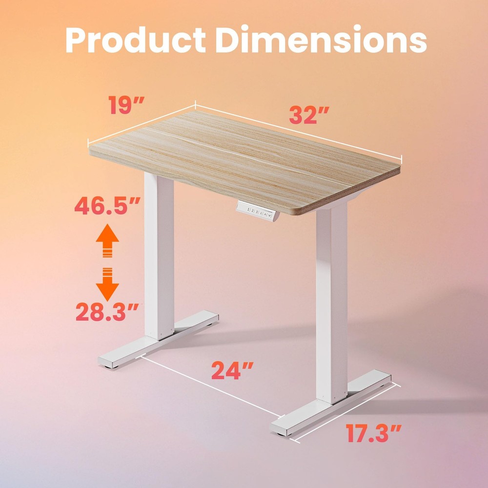 32" Small Electric Standing Desk Adjustable Height, 4 Memory Height Settings,...