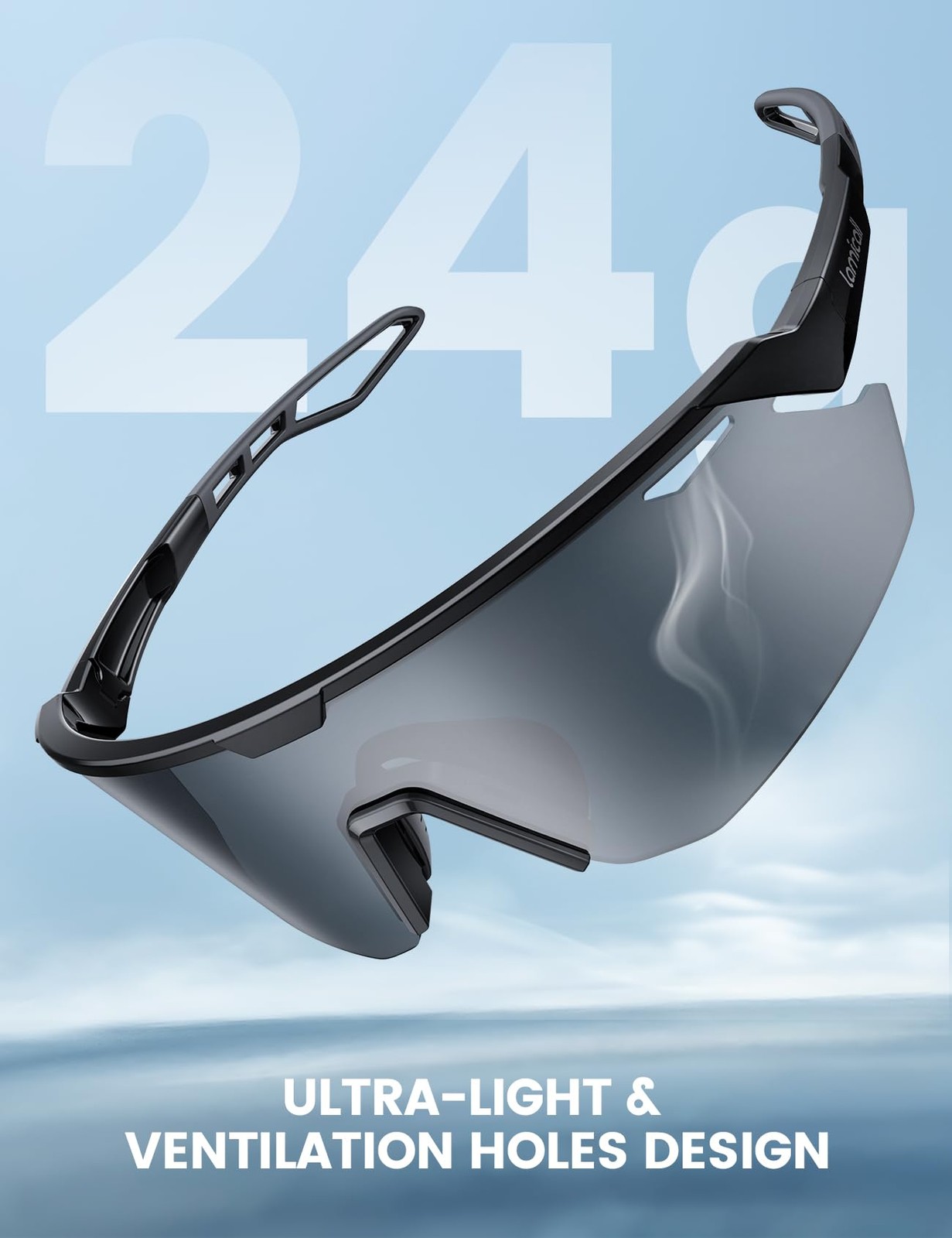 Lamicall Polarized Sports Sunglasses for Men middle, Black Frame-gray Lens