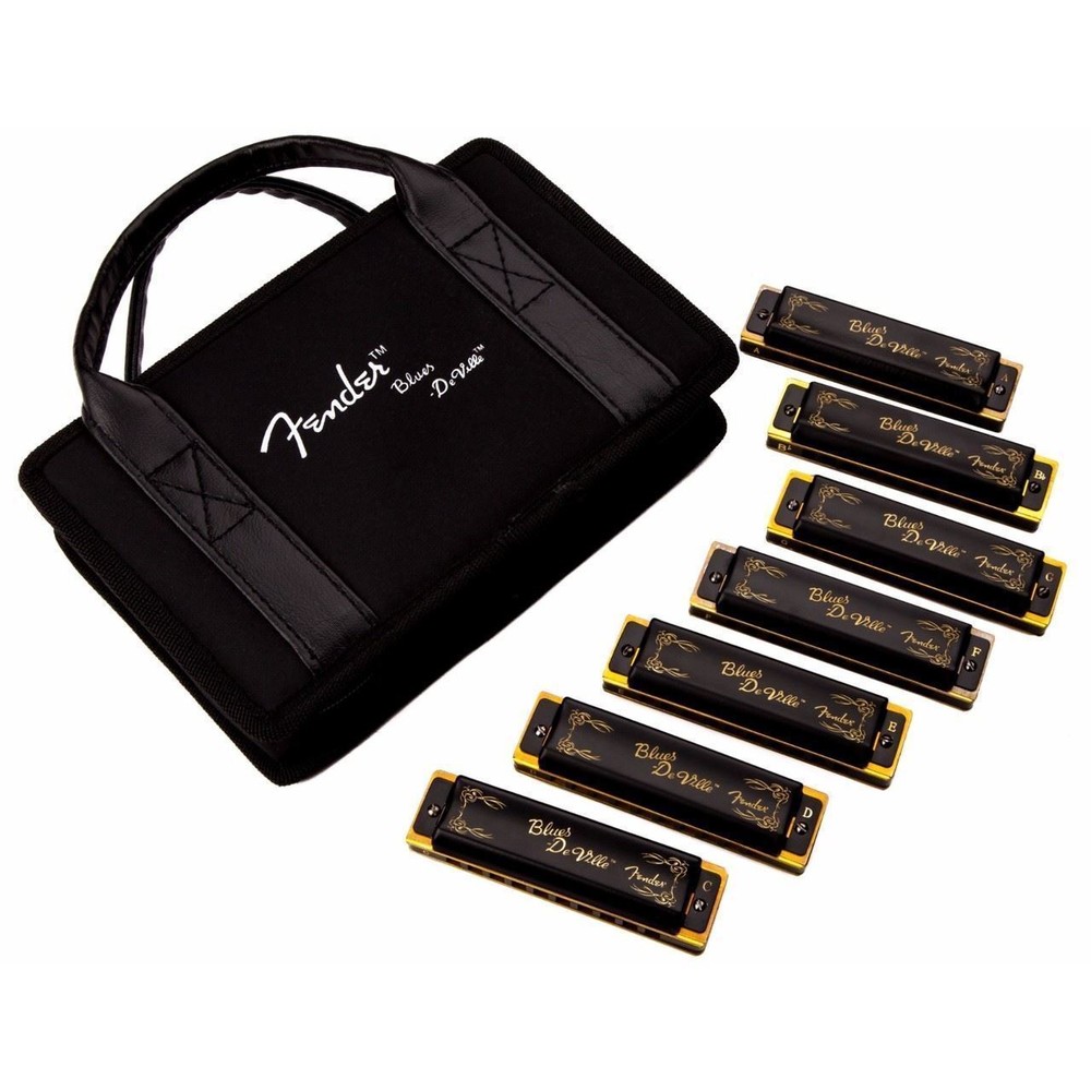 Fender Blues DeVille 10-Hole Harmonica 7-Pack w/Case, Keys C, G, A, D, F, E, Bb