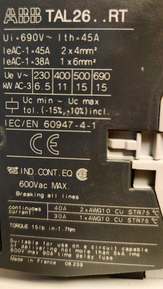 ABB TAL264000RT-51 DC CONTACTOR 17-32V