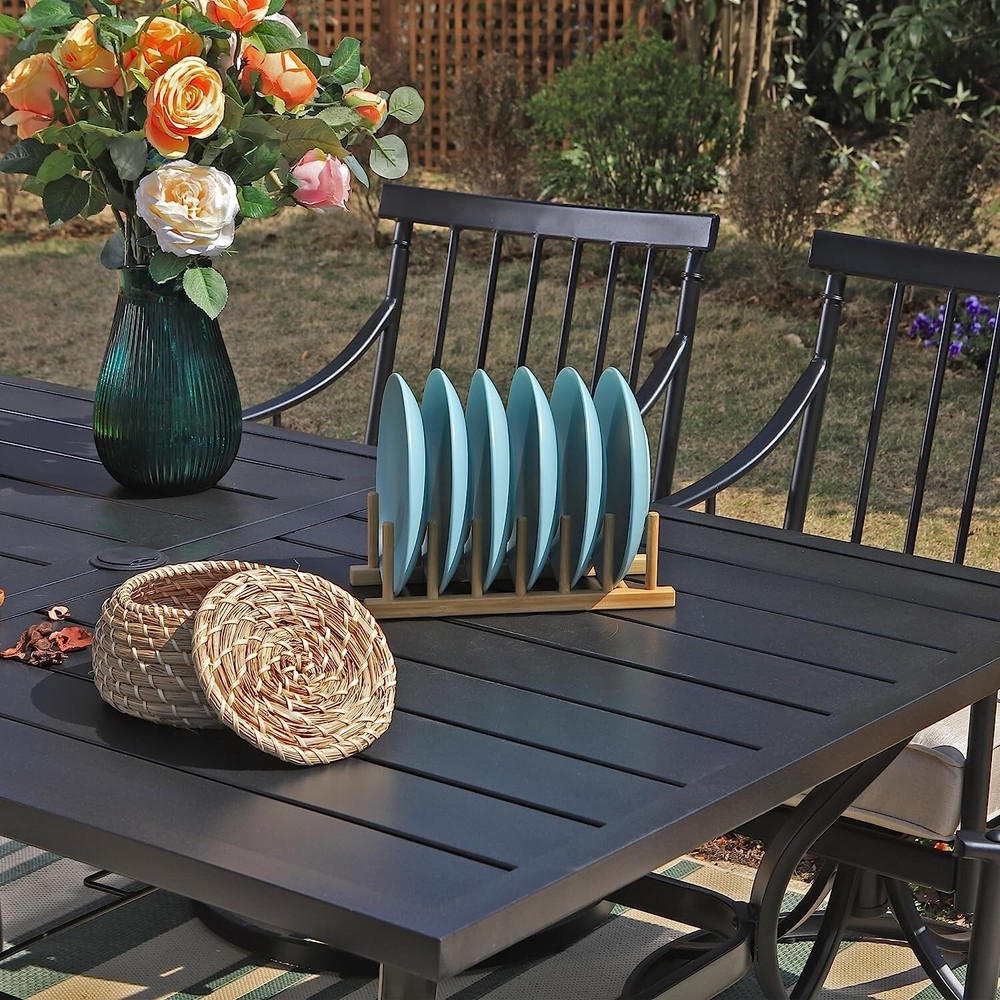 Outdoor Dining Table for 6 People Rectangular Patio Table with Umbrella Hole