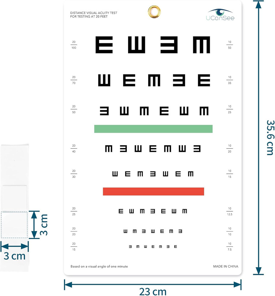 E Eye Chart Visual Acuity Chart for Eye Exams 10 Feet (9X14 Inches)