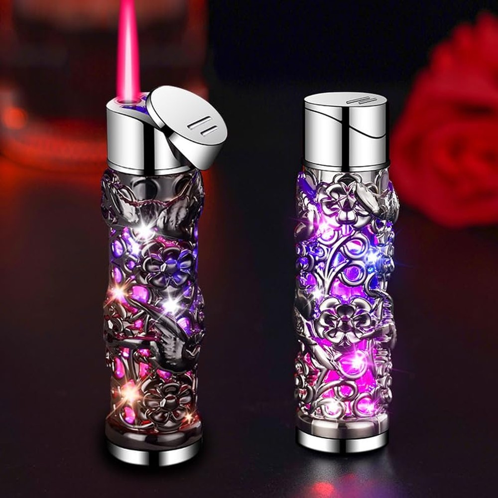 2 Pack Colorful Black and Silver Lighter Torch Cool,Refillable Windproof Jet ...
