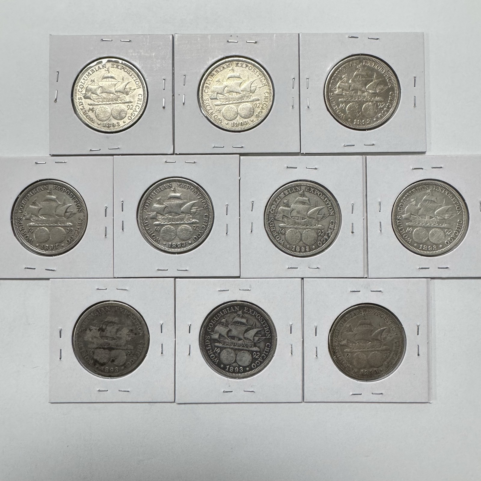 Lot of 10 1893 Columbian Exposition 90% Silver Half Dollar Coins