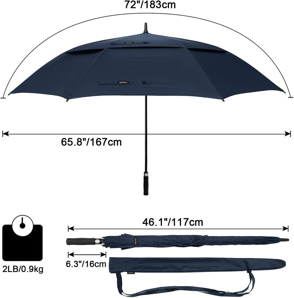 72 Inch Huge Large Oversize Golf Umbrella Automatic Open Double Canopy Vented Wi