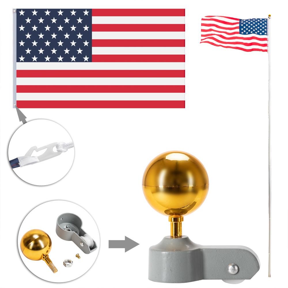 Heavy Duty Aluminum 20' Sectional Flag Pole Kit With 2 Pcs US Flag Kit