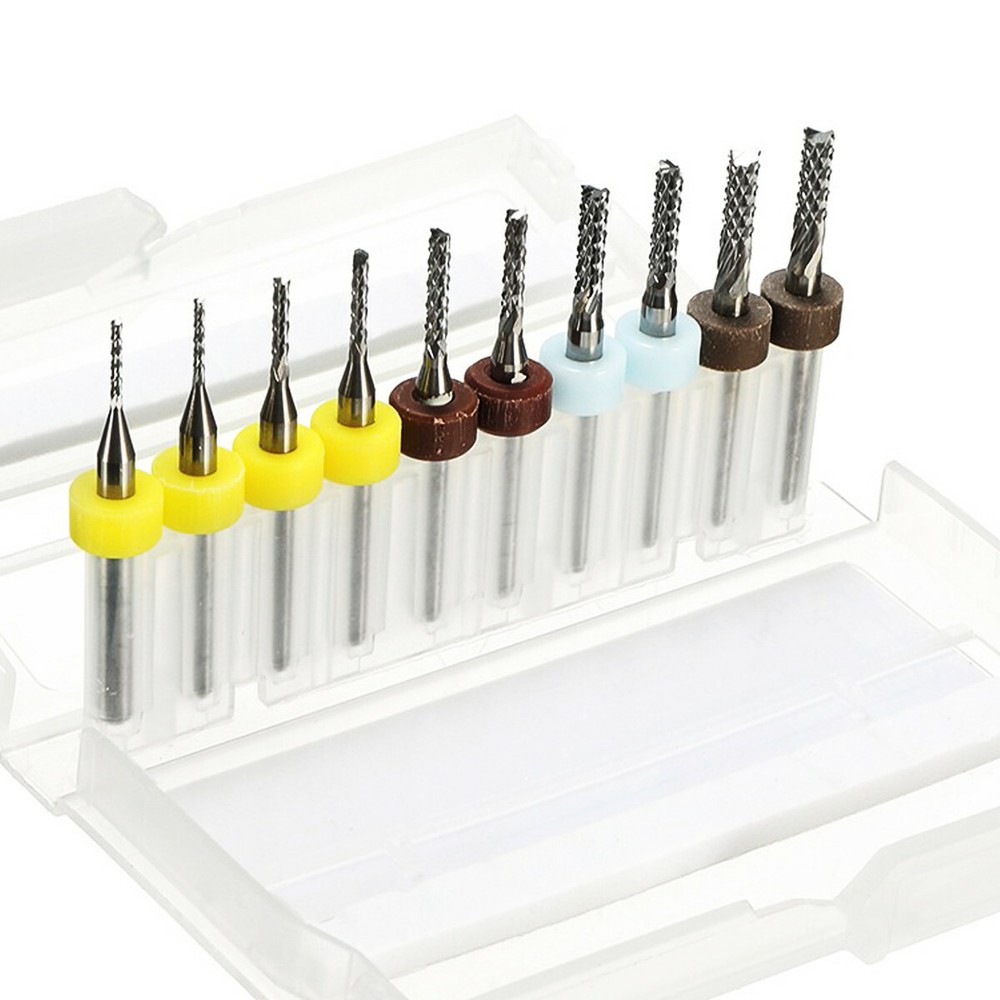 10Pcs Mini PCB Carbide Engraving Drill Bits CNC Rotary Tools End Mill Router Set