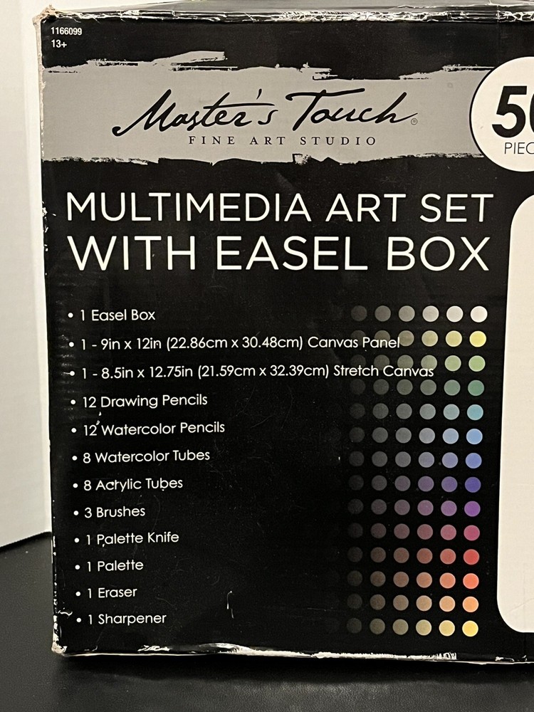 Master Touch Art Set 50pc Multimedia W/ Easel Box Gift Never Used Art Set Draw