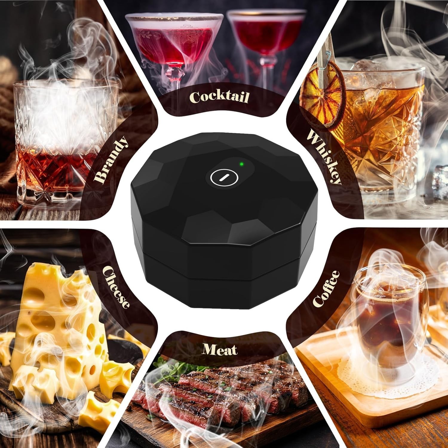 Electric Whiskey Smoker Kit with 6 Flavors Wood Chips & LED Light,