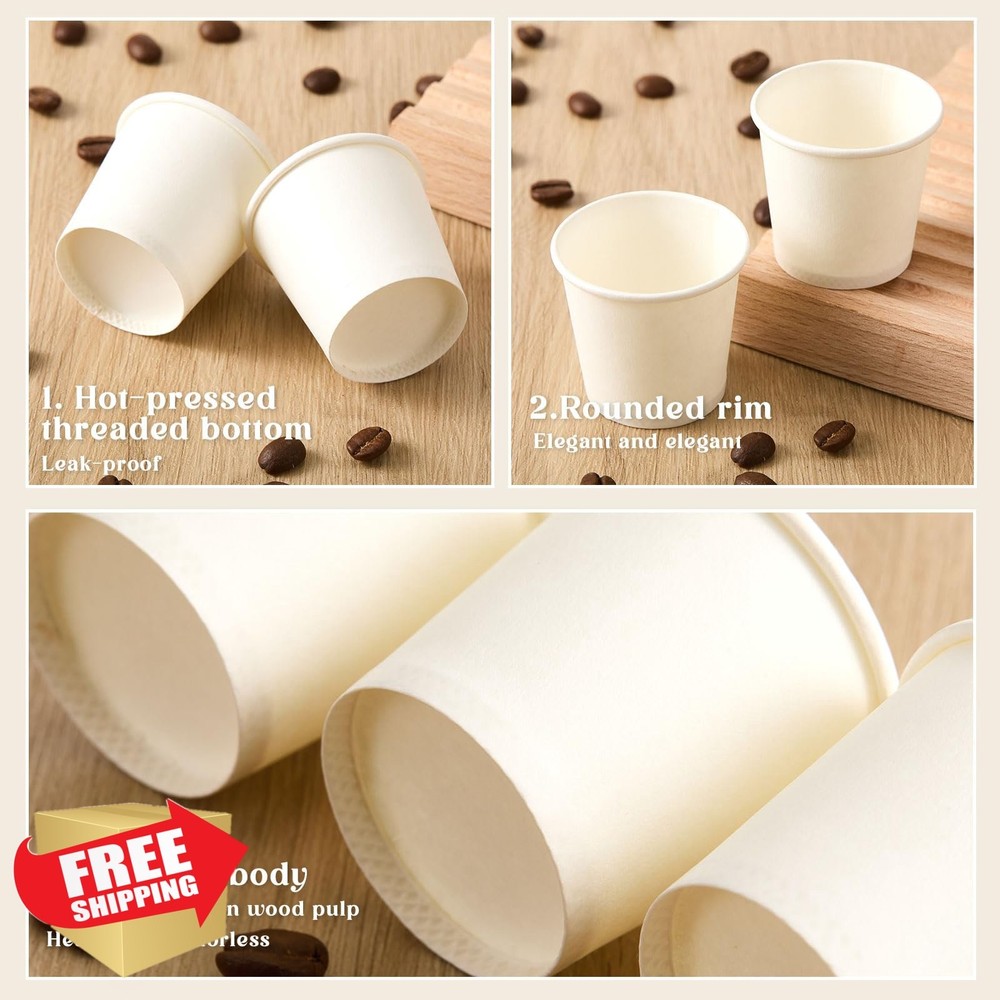 Acellegic Mini Paper Cups, 2oz, 100 Pack, White, Hot Cold