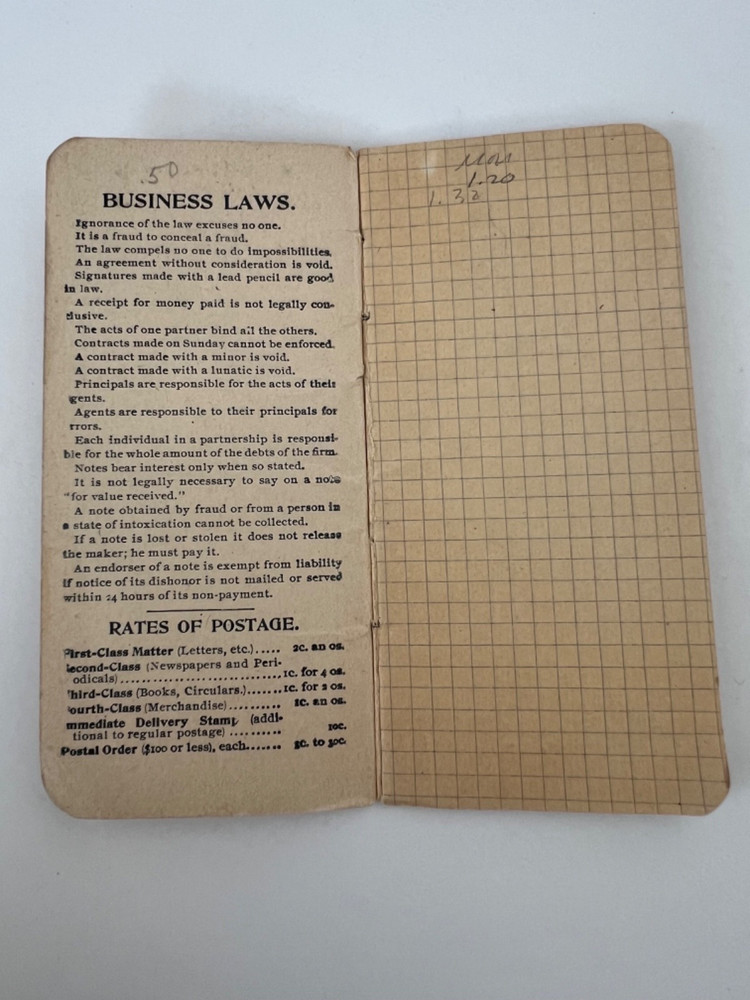 Vintage L.E. Larson Hardware pocket notebook
