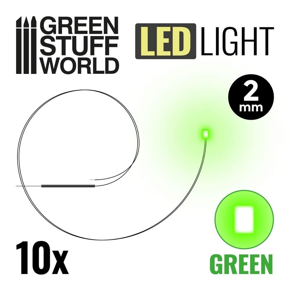 GREEN micro LED Lights - 2mm - Scenery Miniature lighting train infinity tiny