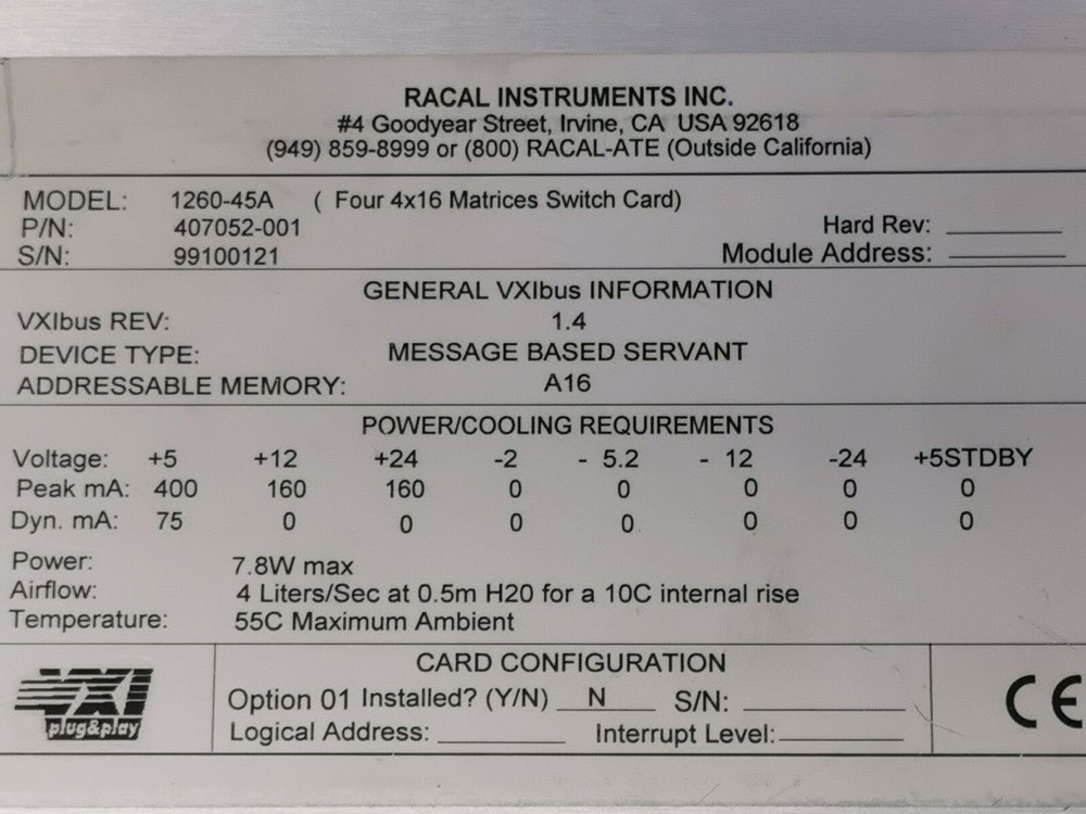 Racal Instruments 1260-45A High Density, Switch Matrix VXI Module Used