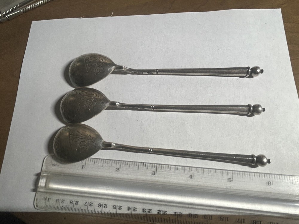 Imperial Russia 84 Silver Engraved Signed Five Spoons