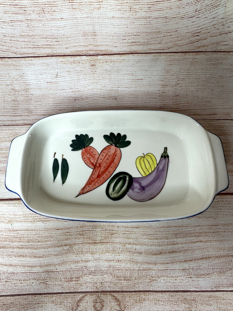 Radish Eggplant Stoneware Oblong Vegetable Pattern Casserole Dip Baking Dish