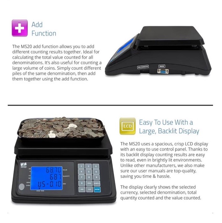 ZZap MS20 Coin Counting Scale