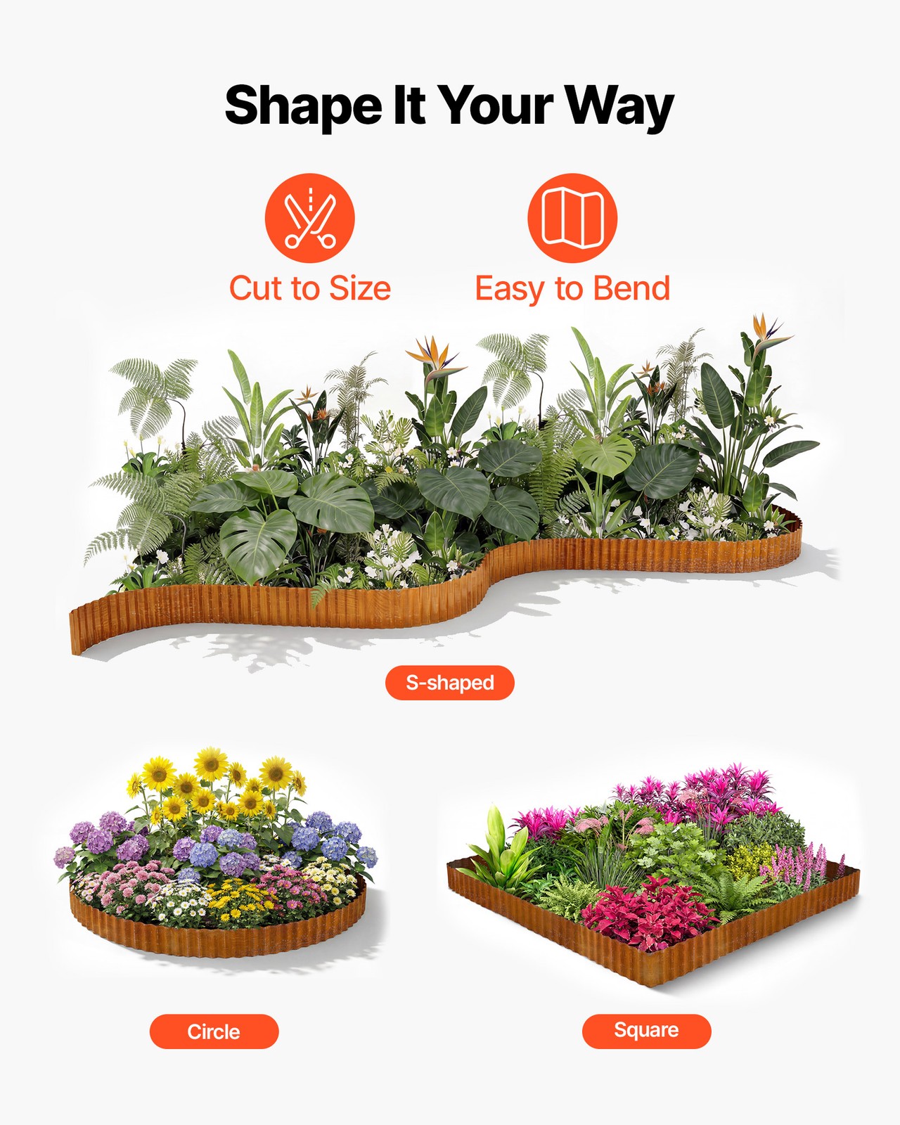 VEVOR Carbon Steel Landscape Edging 40 ft x 6 in Metal Garden Edging