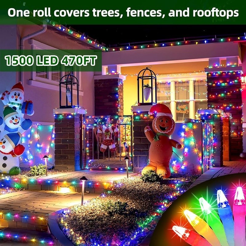 Multicolor LED Christmas Lights 1500 Count 470ft Dimmable Timer Waterproof New