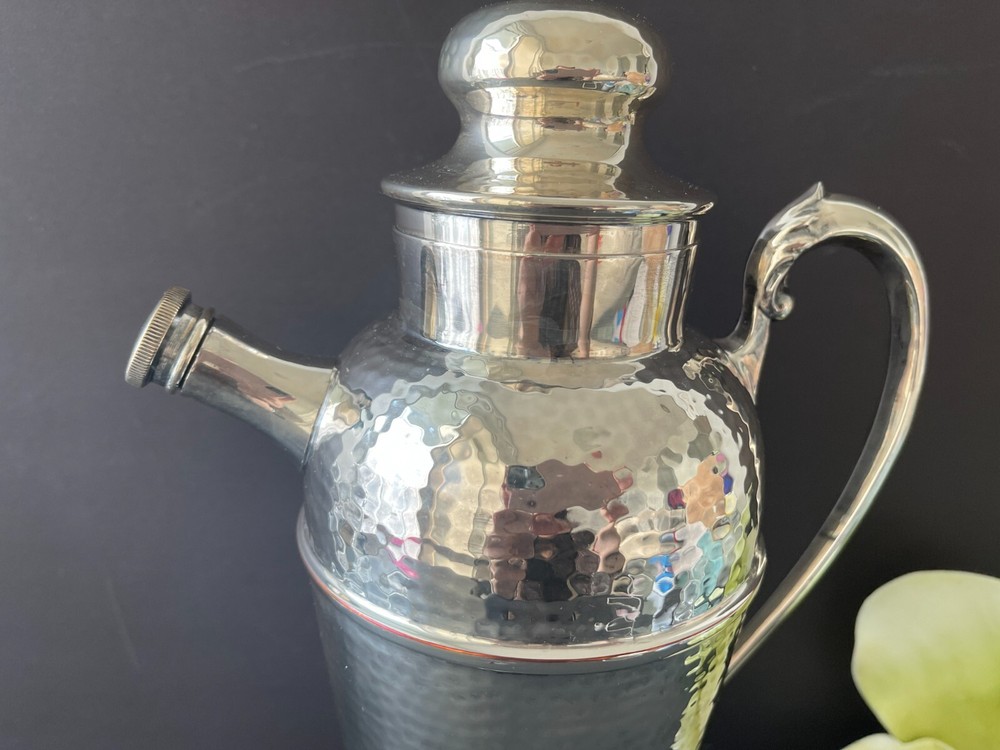 Vintage 12" Victorian Silver Plate on Hammered Copper Cocktail Shaker