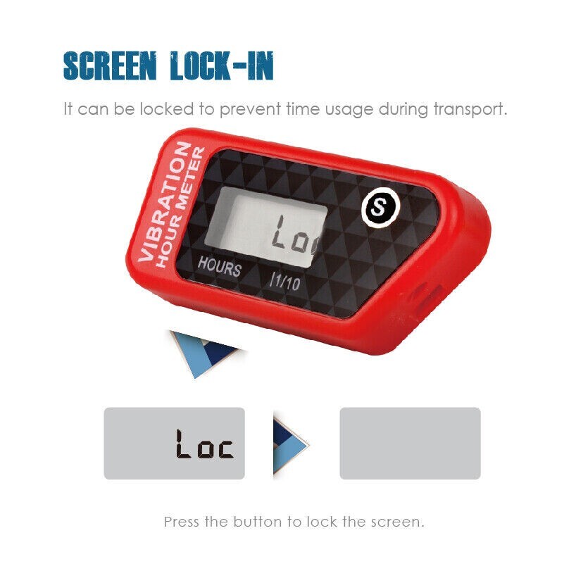 Digital LCD Wireless Vibration Hour Meter Resettable JOB Time Data Storage IP68