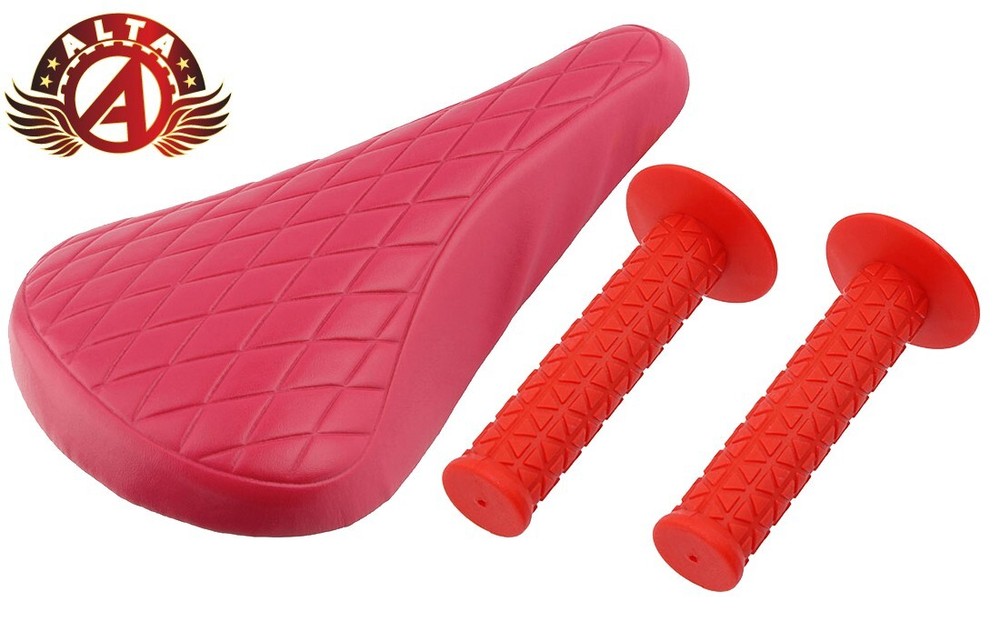 ALTA Pink Diamond Saddle & Red Triangle Grips BMX BIKES.