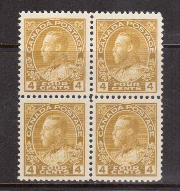 Canada #110d XF/NH Block **With Certificate**