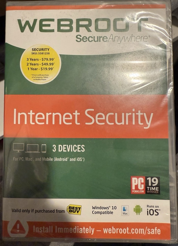 Webroot Secure Anywhere Internet Security 3 Device Software CD Windows IOS Mac