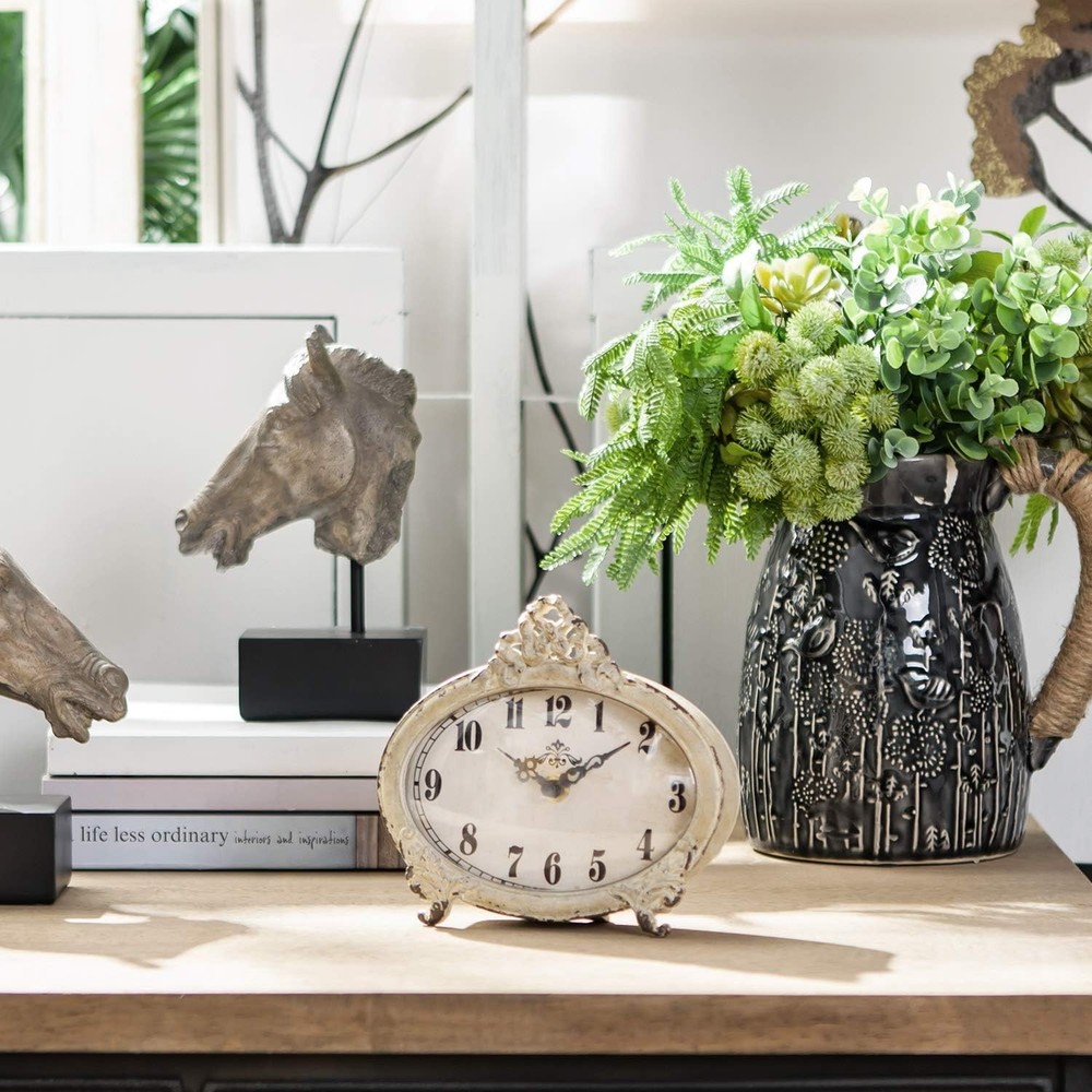Vintage Table Clock, Battery Operated Rustic Design, Chic Home Décor
