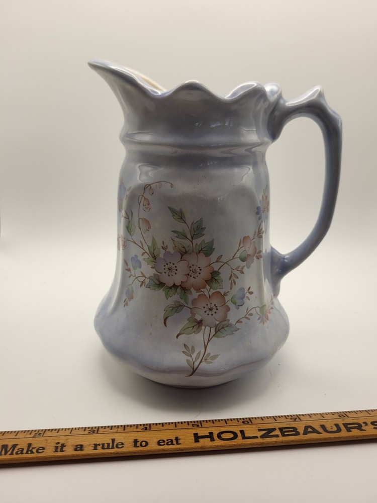 Vintage Pitcher With Fliral Design Signed "Angie"