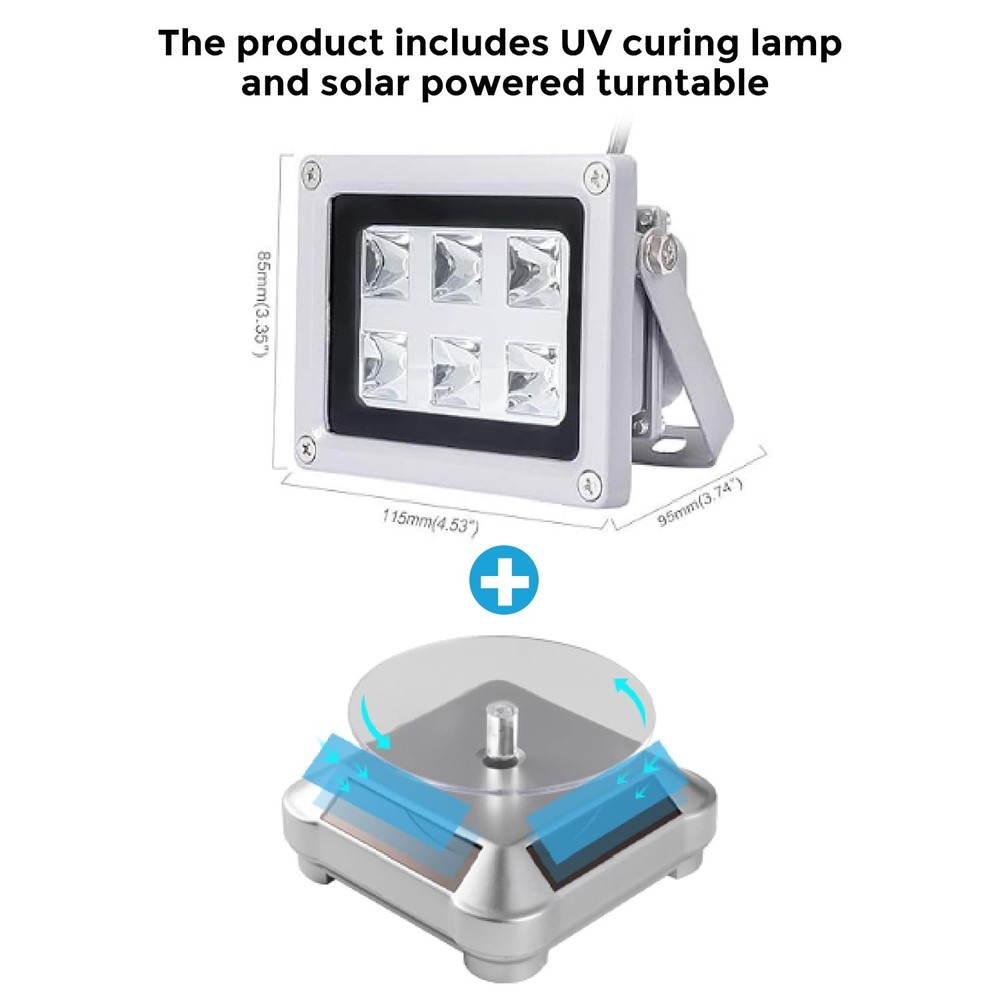 3D Printer UV Resin Curing Light with Solar Turntable 360°Rotating Silver
