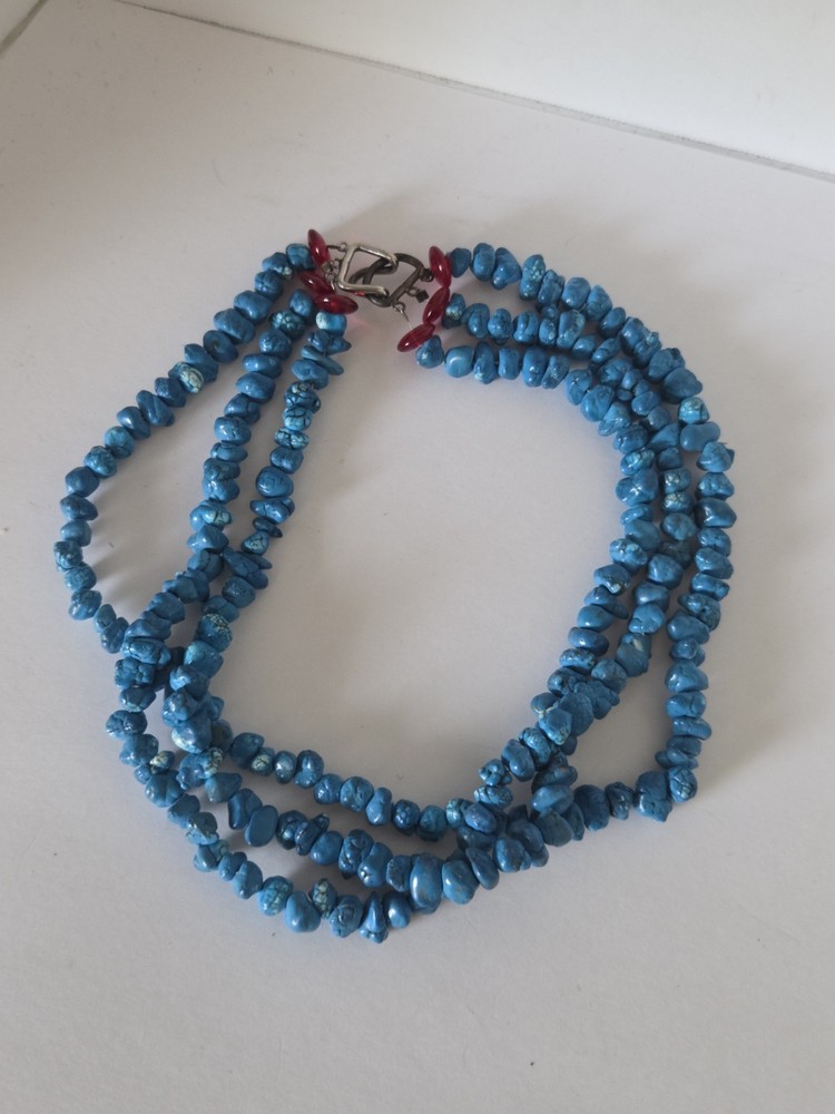 Turquoise Silver Triple Strand Necklace