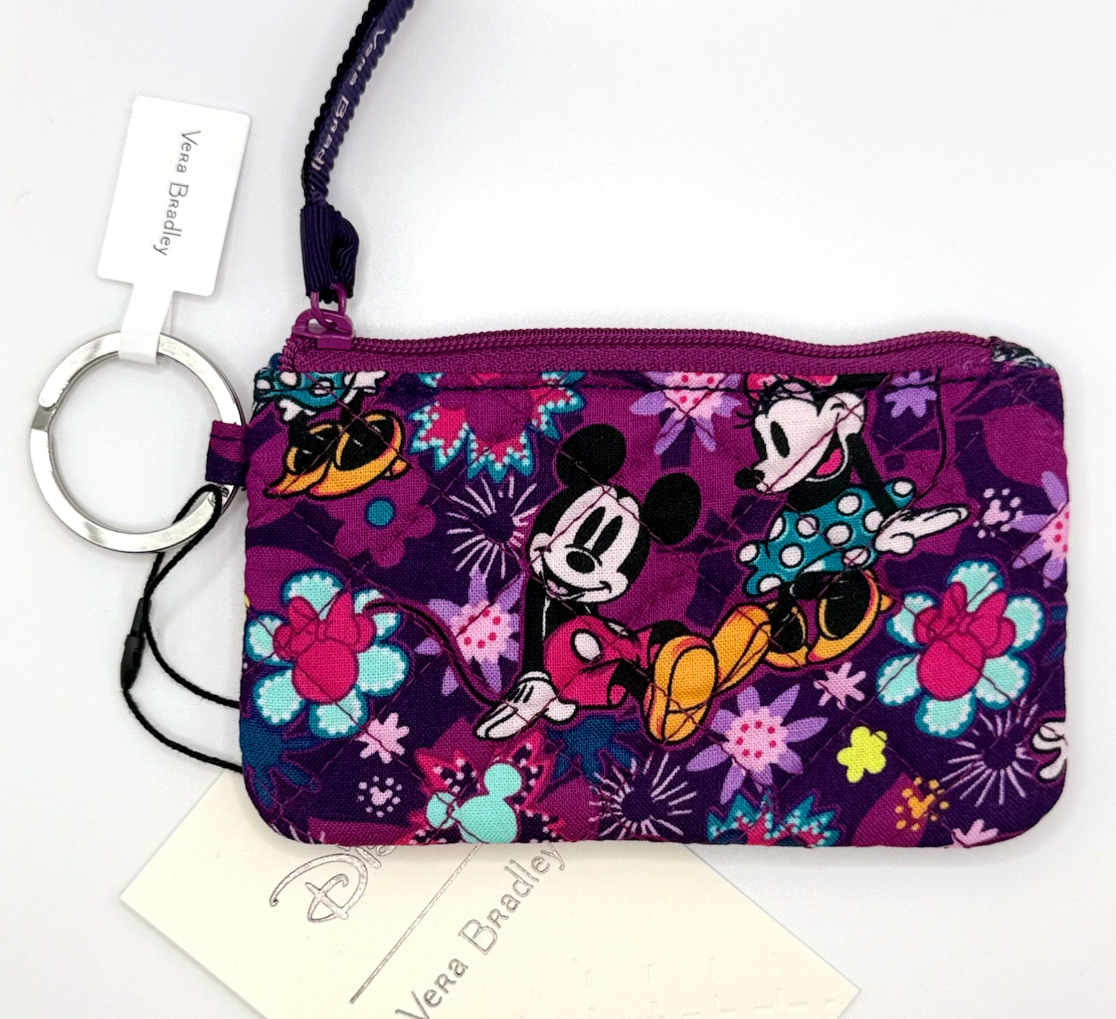 Vera Bradley Disney MICKEY MINNIE Mouse SWEET FLORAL Zip ID Card Case Key Ring