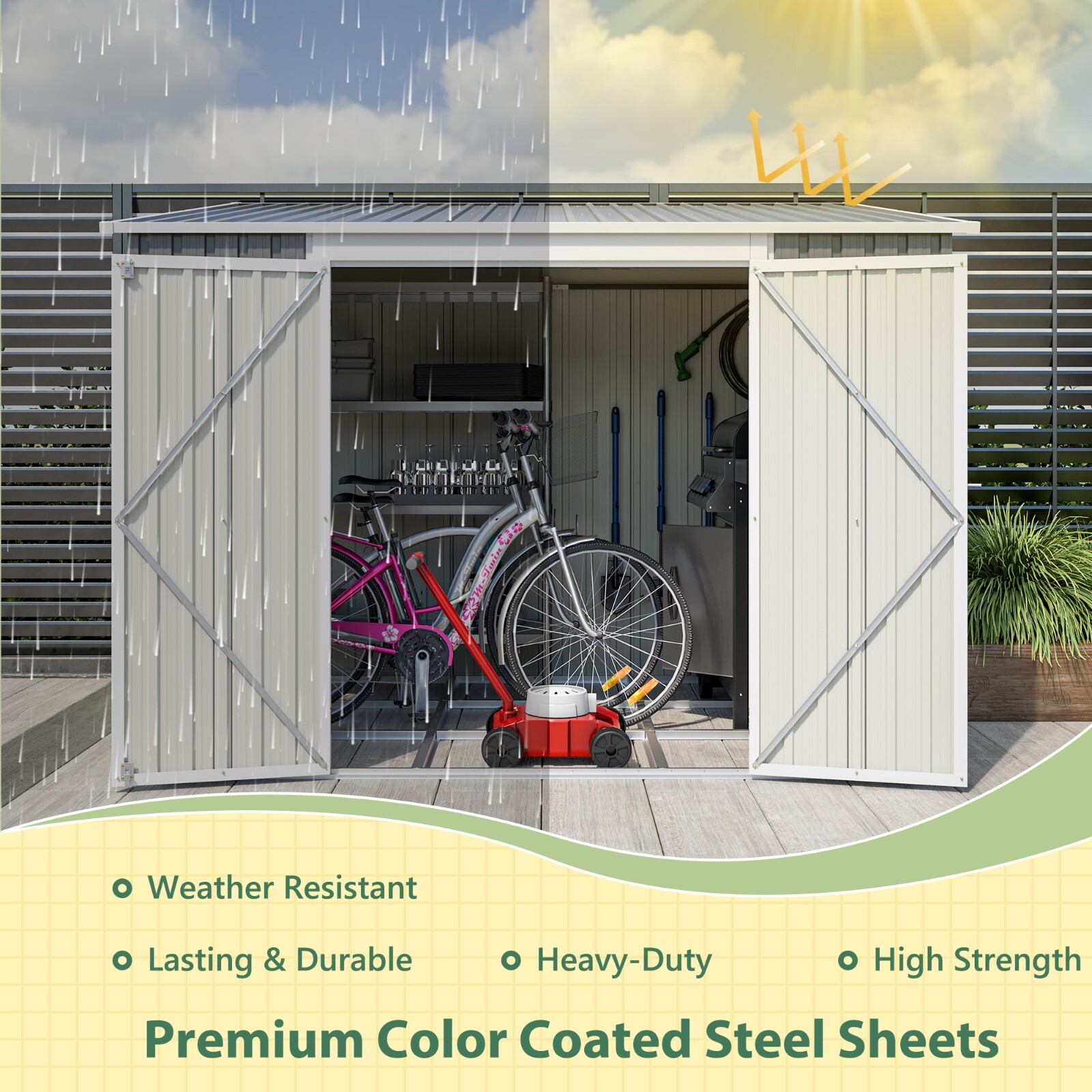 8'x6' Metal Outdoor Storage Shed Garden Tool Shed with Floor Kit