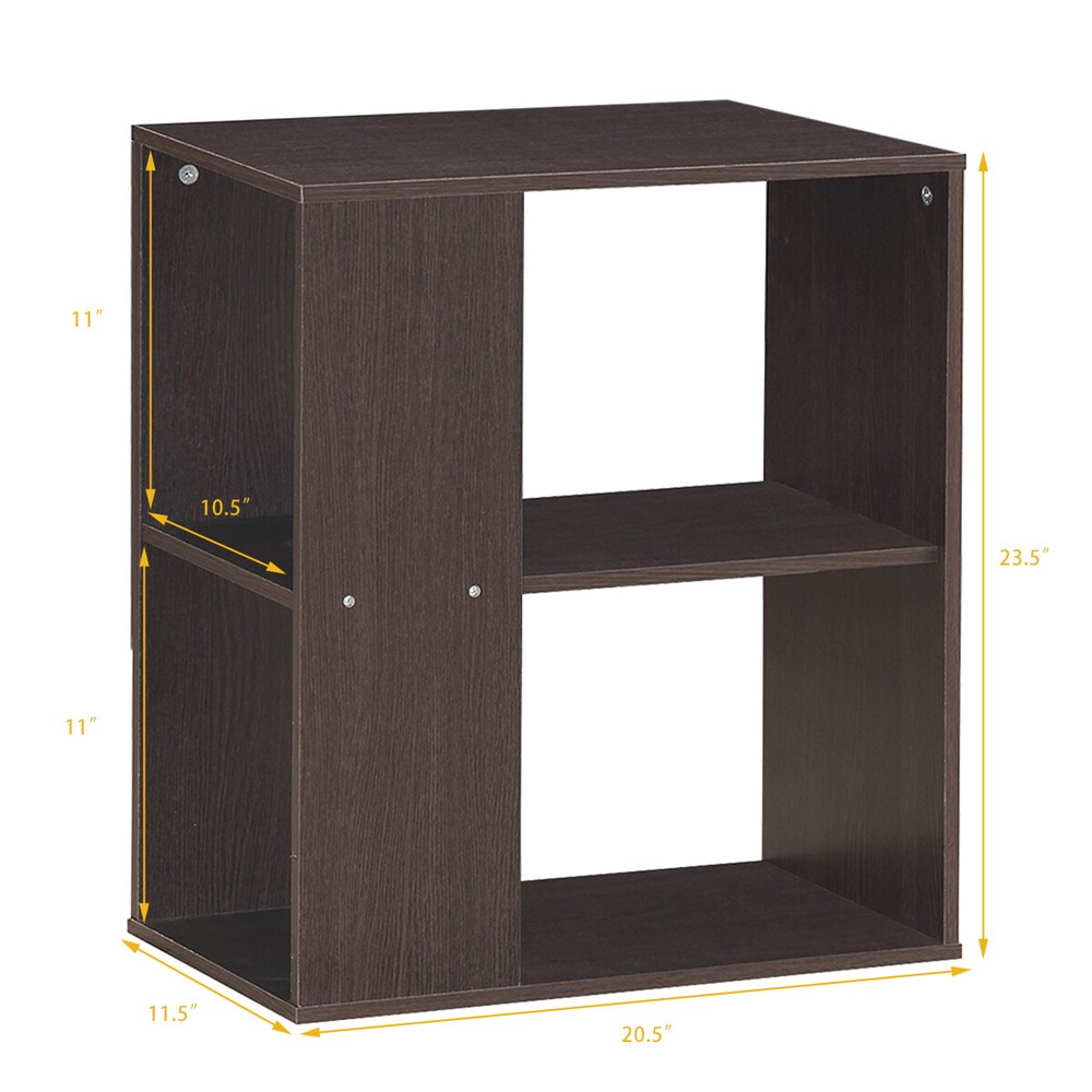 2 PCs Side End Table 2-Tier Nightstand Bedside Sofa Table w/ Shelves Brown